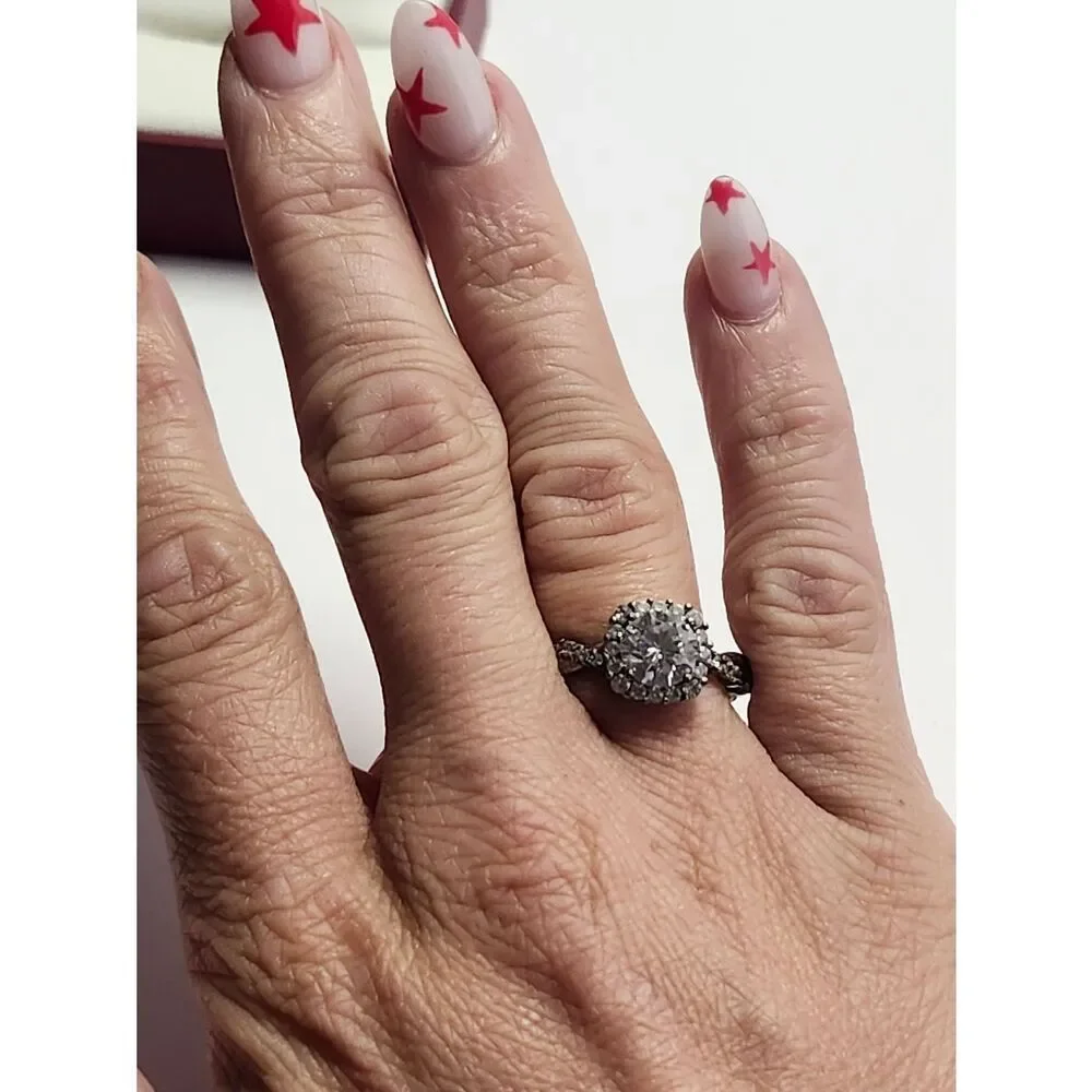 Sterling Silver Halo Twist Ring with Clear Center Stone CZ Size 7